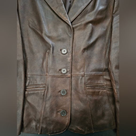 NWOT - Distressed Leather Venezia Brown Blazer - Vintage - 14/16 - Picture 7 of 10